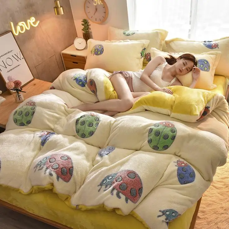 G Winter Flannel Fleece duvet cover single Comforter cover Home textile 1pc cartoon Solid warm quilt cover Velvet bedcover - Цвет: G