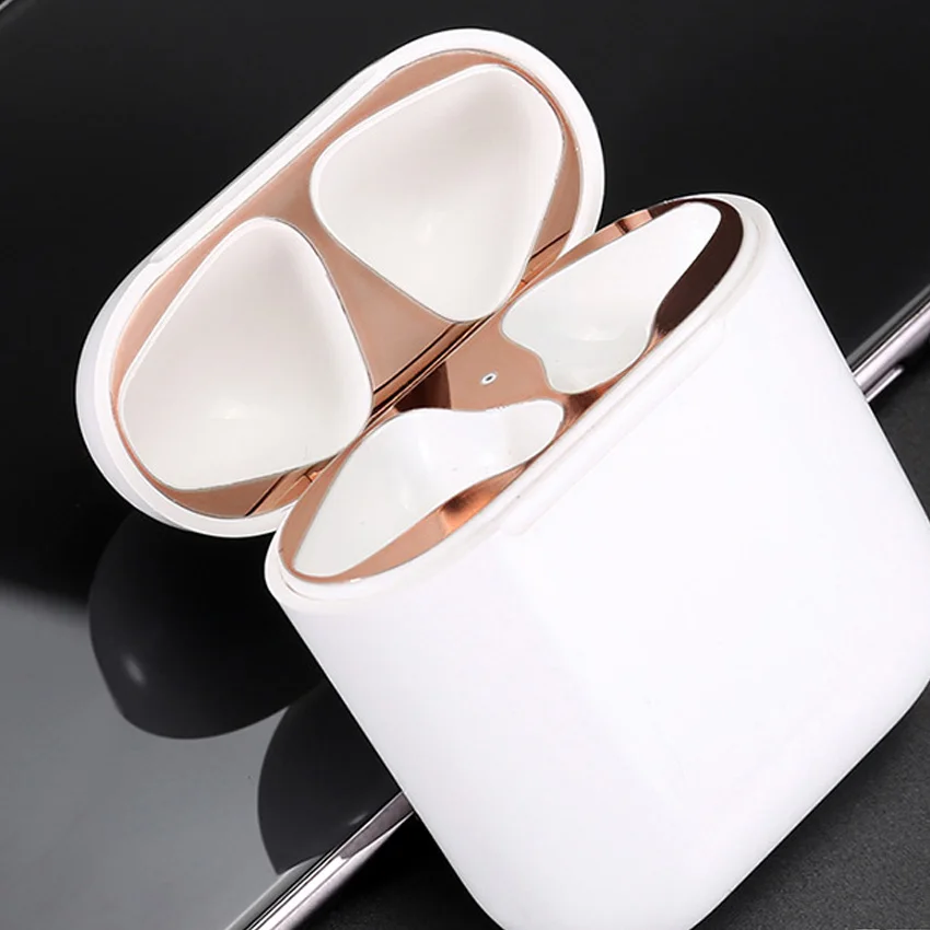 Для AirPods стикер ультра тонкий металлический пылезащитный стикер Защитная кожа для Air Pods 2 i12 i9s i7 металлический пылезащитный аксессуар - Цвет: Розово-красный
