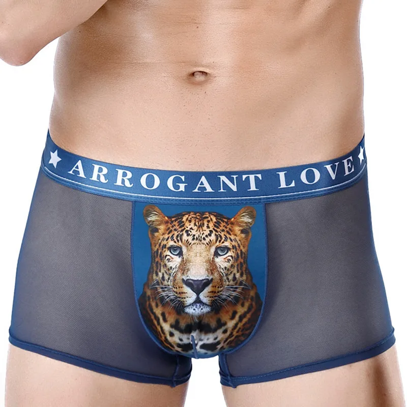 

Leopard Ice Silk Boxer Briefs Men's Ultra Thin Sexy Underpants Transparent Mesh Boxer Shorts Male Underwear Summer Men Panties