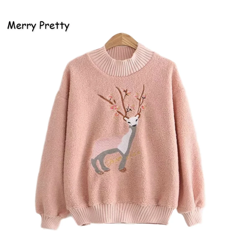 Женский бархатный свитшот с вышивкой MERRY PRETTY Зимний пуловер длинным рукавом и