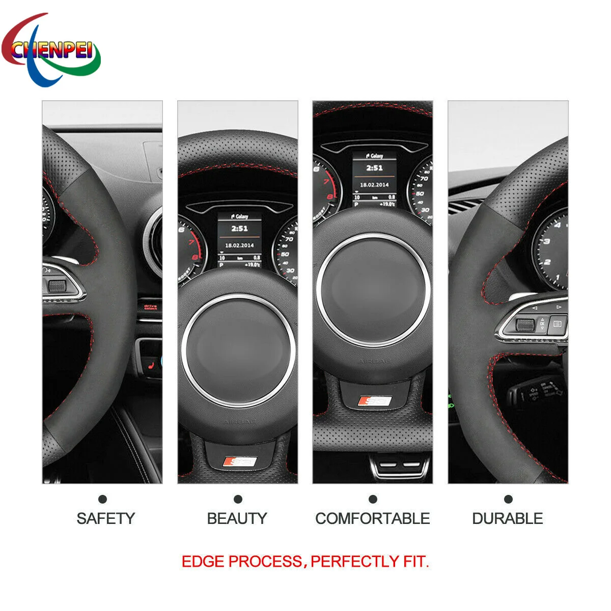 

DIY Hand-Sewn Non-Slip Black Leather Suede Car Steering Wheel Cover For Audi A5 A7 RS 5 RS 7 S3 S5 SQ5 Car Interior Accessories