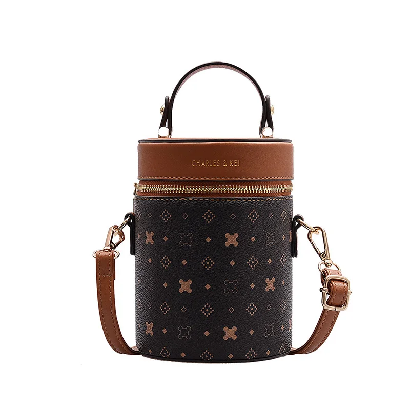 

Fashion Print Small Round Bucket Bag New Retro Mini Shoulder Bags for Woman Luxury Purse Female Designer Brand Crossbody Bag