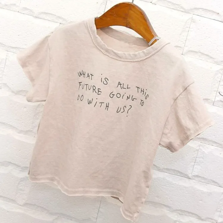 

7199 PRESALE 15Days Children's T-shirt Simple Soft Round Neck Boys T Shirt Letter Printing Cotton Short Sleeve Girls T-shirt Top