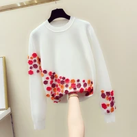 lyfzous plum blossom embellishment pullovers women casual sweater korea style floral embroidery knitwear tops pull femme