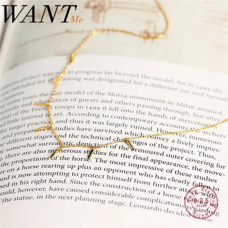 Женская цепочка до ключицы WANTME подвеска из настоящего серебра 925 пробы с цепочкой