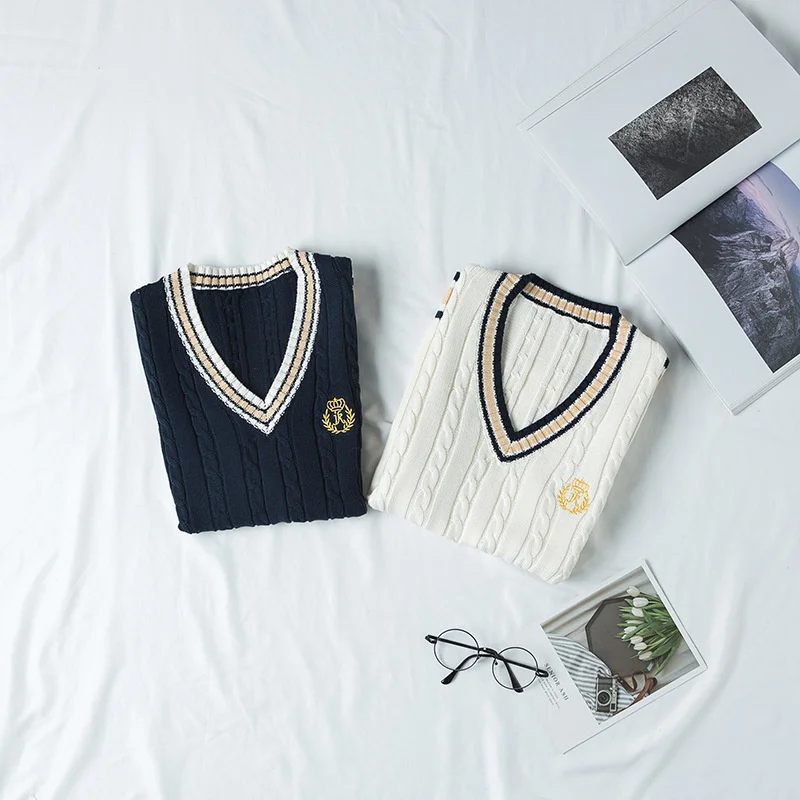 

JK Sweater Coat japanese school uniform College British Style JK Uniform Embroidered V-neck Girl's School Uniform Sweaters Vest