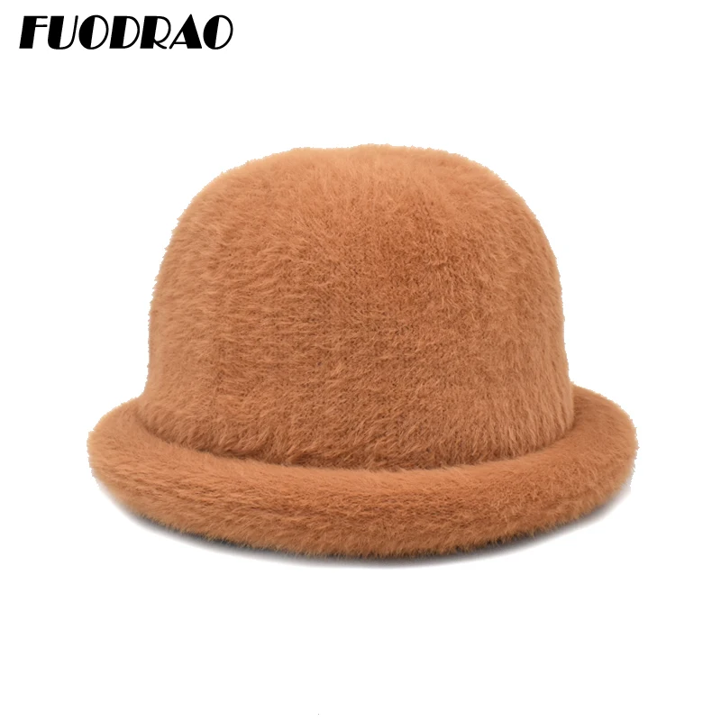 

FUODRAO New Autumn Winter Wool Bucket Hats Women Warm Outdoor Panama Classic Solid Color Fisherman Hat Girls Basin Cap M160