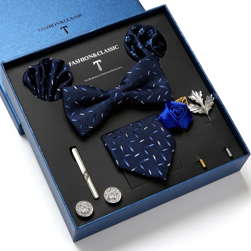 

Necktie set for Men Silk Butterfly Tie Hanky Cufflinks Cufflinks Tie Clips and Lapel Pin Set Paisley Floral Bowtie