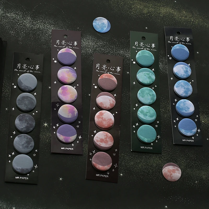 6 шт. клейкая мини заметка Тайна Луны Круглый клейкий цветной блокнот маркер