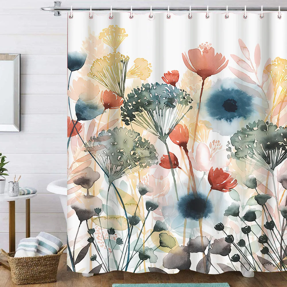 

Tropical Plants Abstract Art Shower Curtains High Quality Bath Screen Waterproof Polyester Fabric Bathroom Home Decor With Hooks
