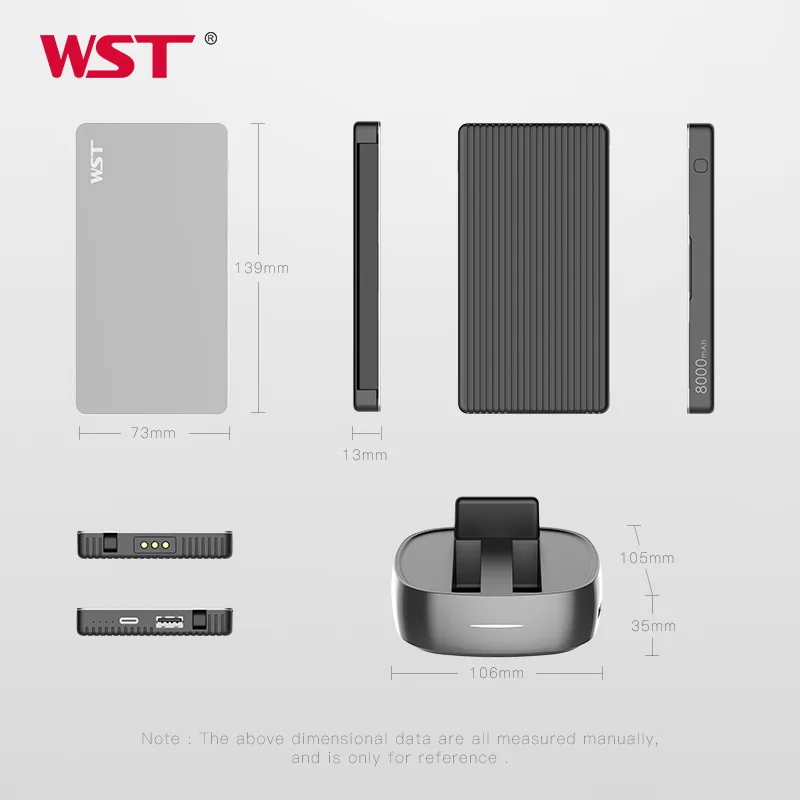 WST зарядное устройство 8000 мАч Внешний Аккумулятор Тип C Быстрая зарядка Встроенный кабель бизнес дизайн батареи для телефонов