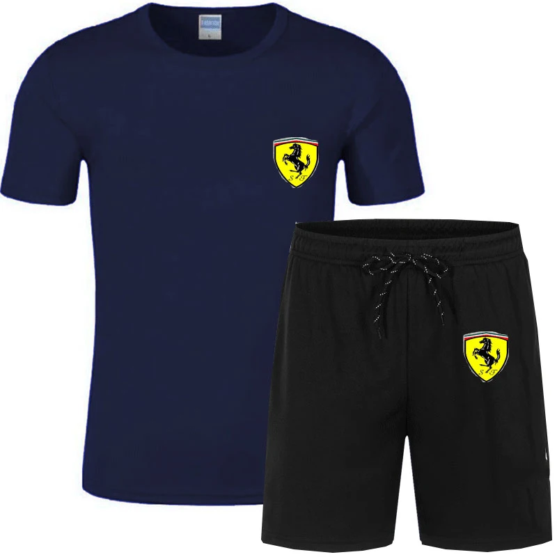 

2021 summer men's car logo printing suit casual sportswear track suit fashion breathable quick-drying shorts + short sleeves