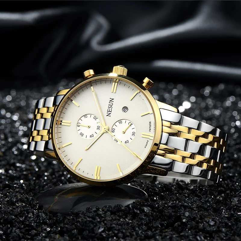 Часы наручные Nesun Мужские кварцевые брендовые Роскошные импортные в Японии с