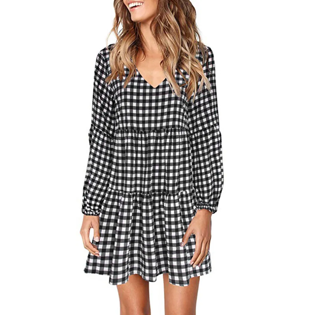 Женская мода решетки фонарь с длинным рукавом v-образным вырезом Драпированные