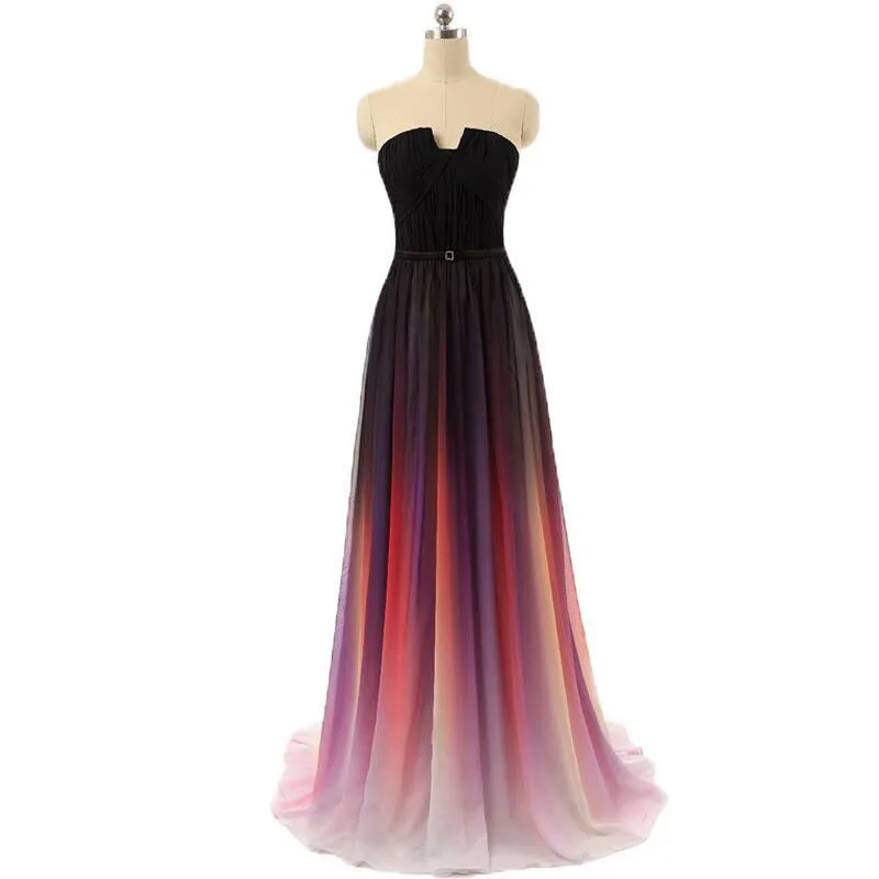 

Multi Color A line Chiffon Strapless bridesmaid dresses Wedding party dresses robe de soiree Zipper Back