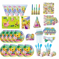 sponge bob birthday party disposable decorations tableware balloons paper cups sticker paper plates kids faovr party supplies