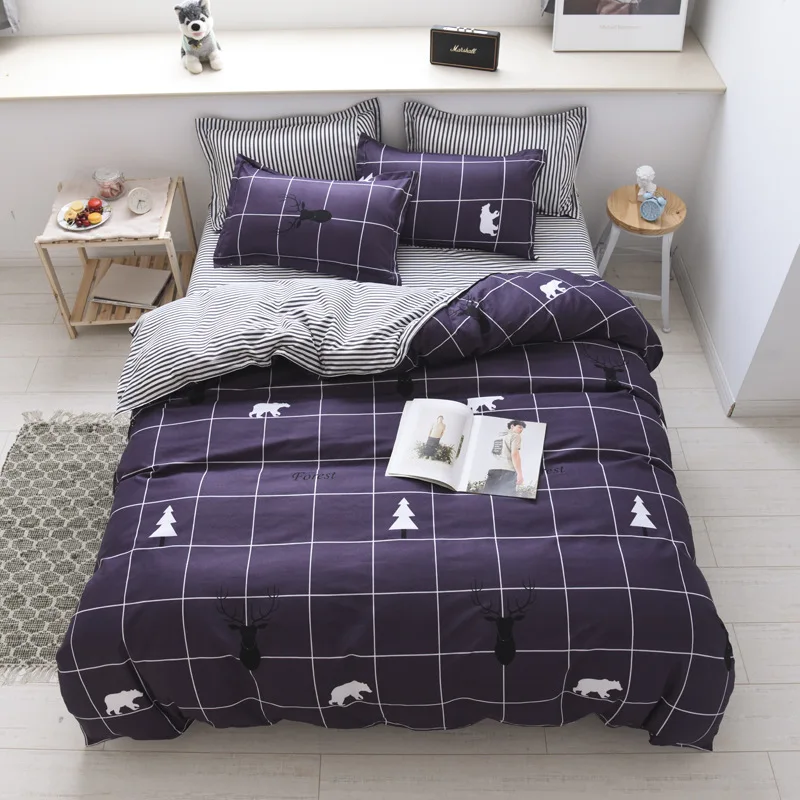 Европейский стиль плед и полоса AB боковая крышка кровати мужской комплект 4 шт