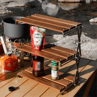 mini wood shelf stainless steel oak protable folding multifunctional outdoor camping picnic home kitchen tableware storage rack