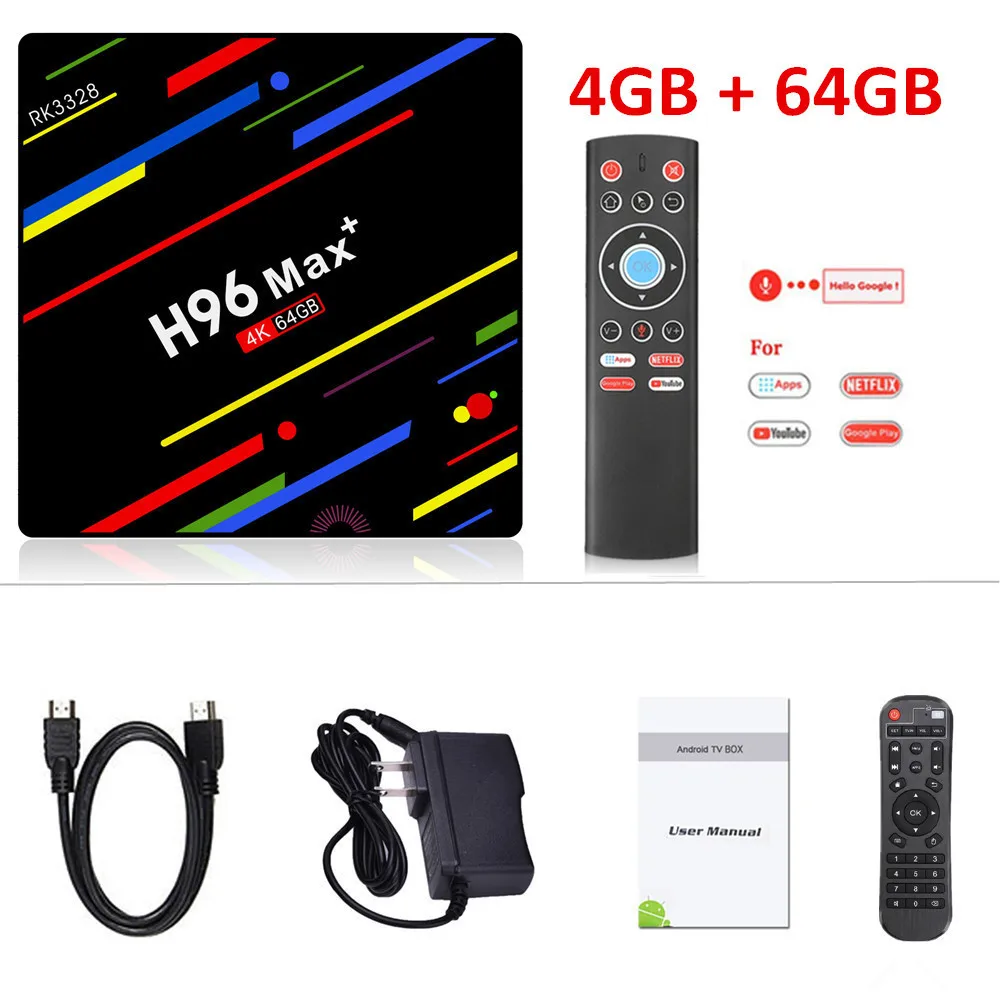H96 MAX plus RK3328 Android 9,0 ТВ-приставка 4 Гб ОЗУ 64 Гб ПЗУ 32 Гб ТВ-приставка Wifi 4K Netflix Youtube 2G16G смарт-медиаплеер - Цвет: 4G 64G Voice Control
