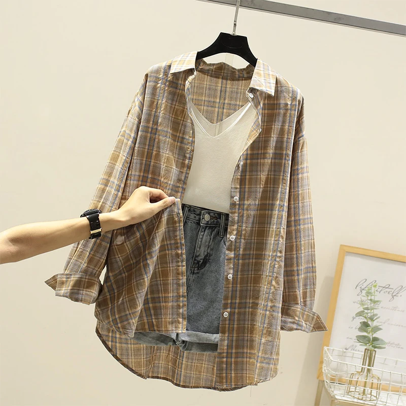 

2021 spring new sunscreen Plaid Shirt women's coat Plaid Shirt summer thin design