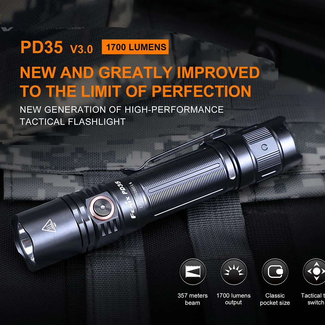 Тактический фонарик FENIX PD35 V3.0 1700 lumensvery подходит для военного использования