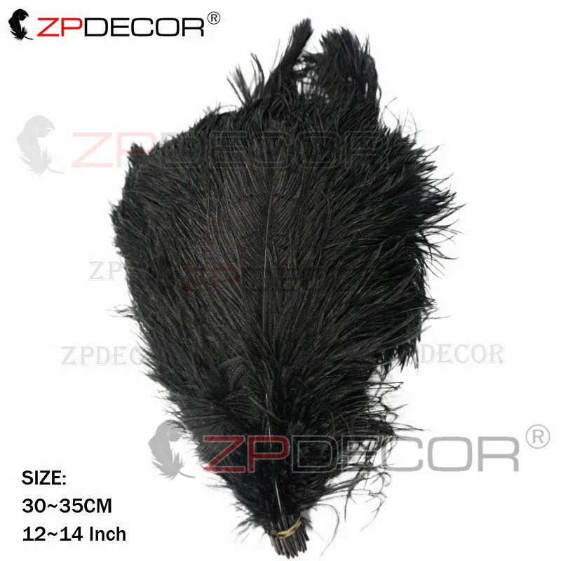 Черный ZPDECOR натуральное высококачественное страусиное перо 30-35 см/12-14 дюймов для рукоделия свадебных ювелирных изделий ремесло карнавальное платье - Цвет: Черный