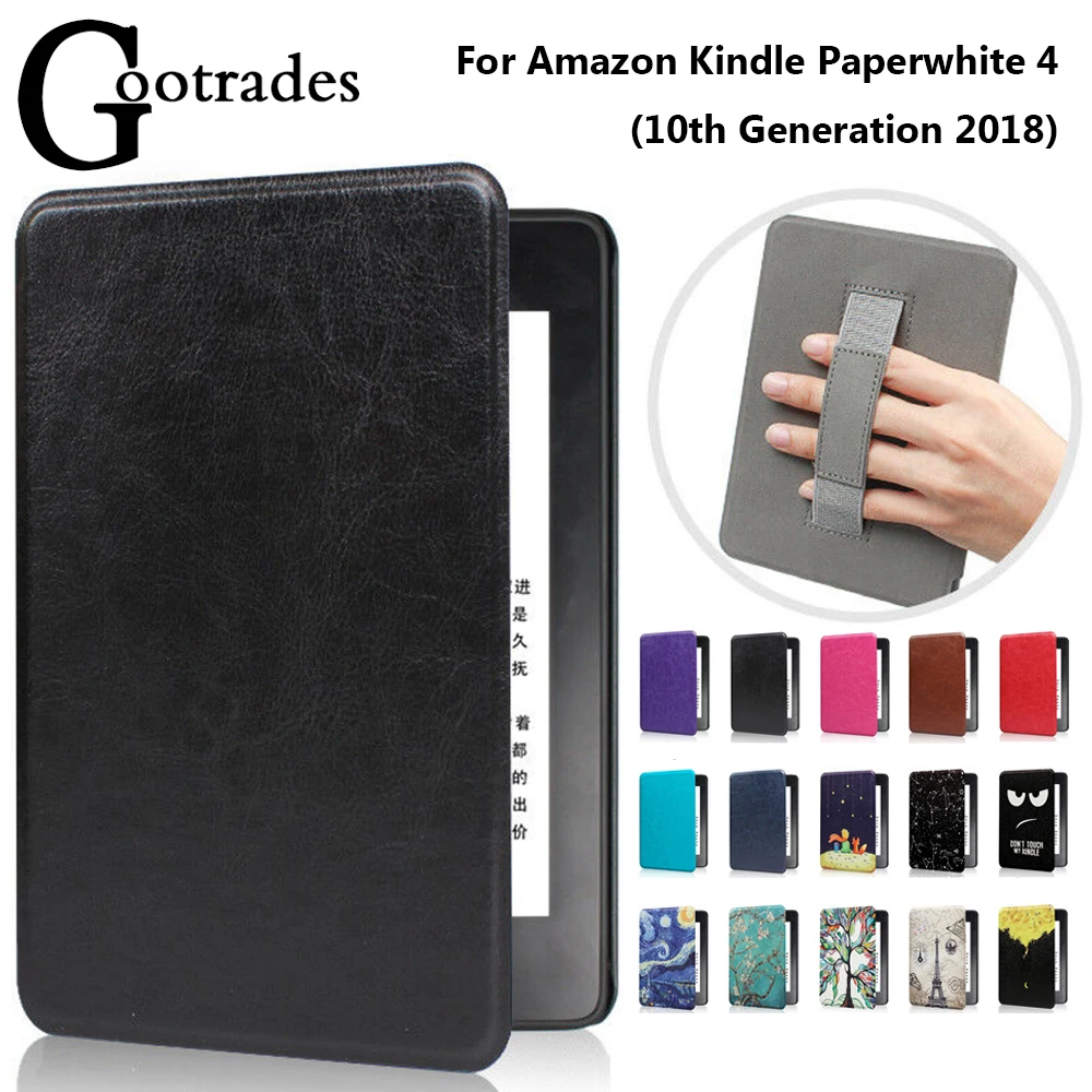 Магнитный смарт чехол из искусственной кожи защитный с ручкой для Amazon Kindle Paperwhite 4