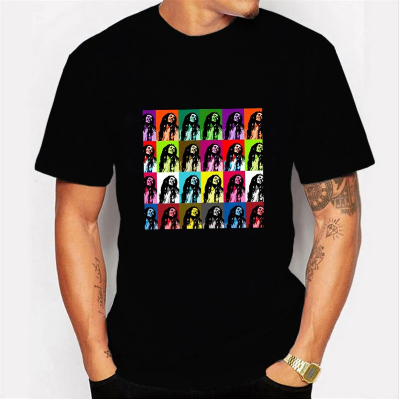 Kpop Боб Марли забавная футболка Удобная Homme топы хлопок Ulzzang Мужская с воротником