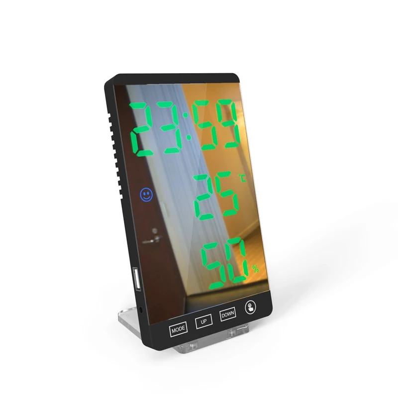 

Цифровой будильник, часы с зеркальной поверхностью со светодиодным дисплеем и автоматическим режимом затемнения, температура и влажность ...