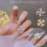 new gold silver rotating pinwheel nail art jewelry 3d windmill zircon nail diamonds ornaments fashion spin manicure decorations