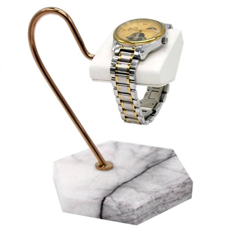 

Watch Display Stand White Natural Marble Base Gold Metal Support Rod PU Bracket Watch Storage Display Stand