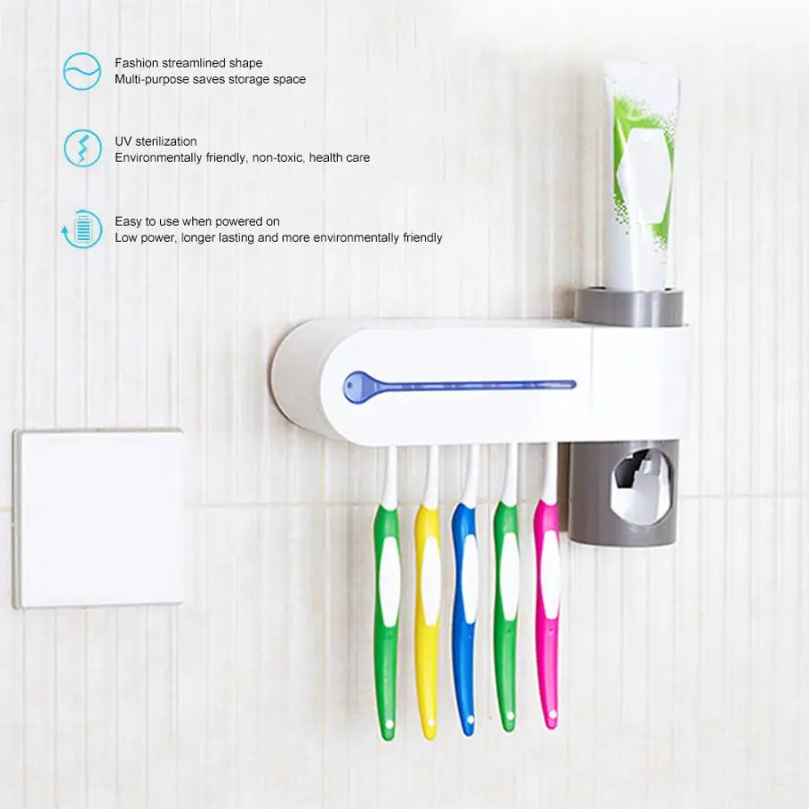 100-240V Toothbrush Sterilizer Wall Mounted UV Automatic Toothpaste Dispenser Cleaner | Бытовая техника