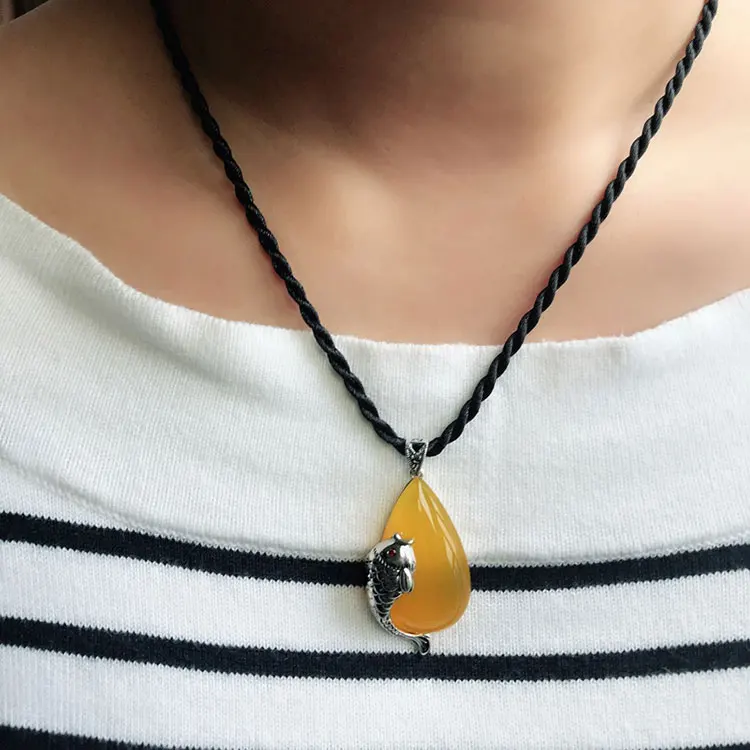 FNJ Lucky кулон в виде рыбы 925 Серебряный висячий желтый зеленый красный камень чистый S925 тайские серебряные подвески для женщин для изготовления ювелирных изделий