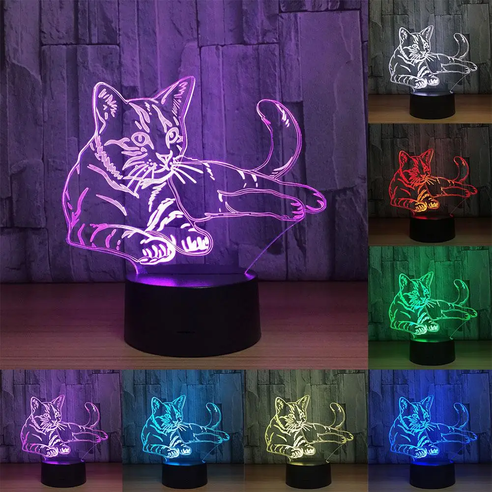 

Colorful Cute Cats 3D Illusion Desk Ornament Decor Lamp Acrylic Touch Switch LED Night Light Transparent Lampka Nocna Kids Gift