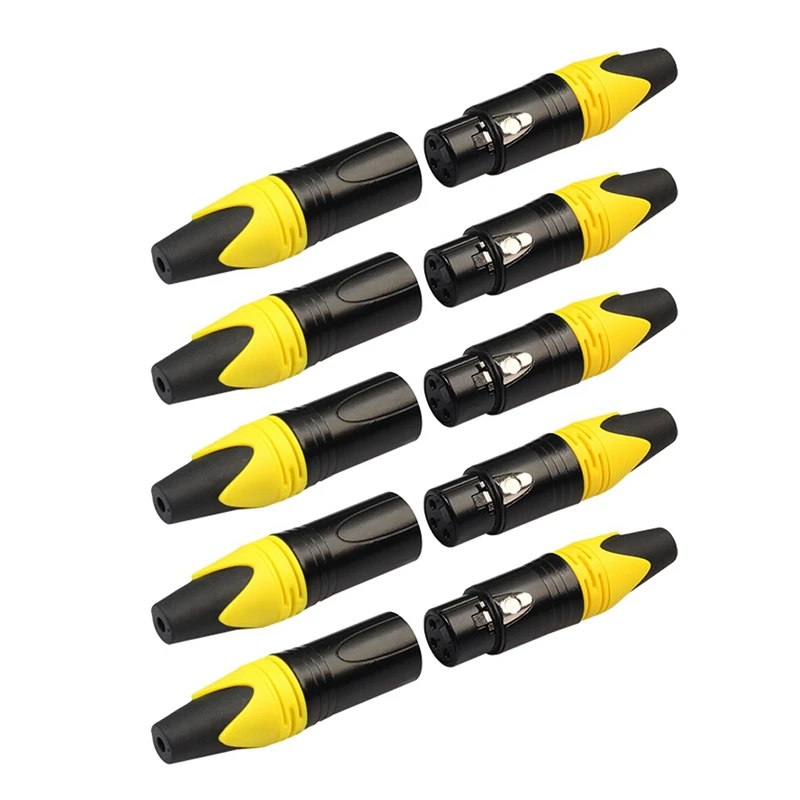 5 пар 3 Pin XLR Кабельный разъем штекер и гнездо микрофонный аудио гнездо-желтый +