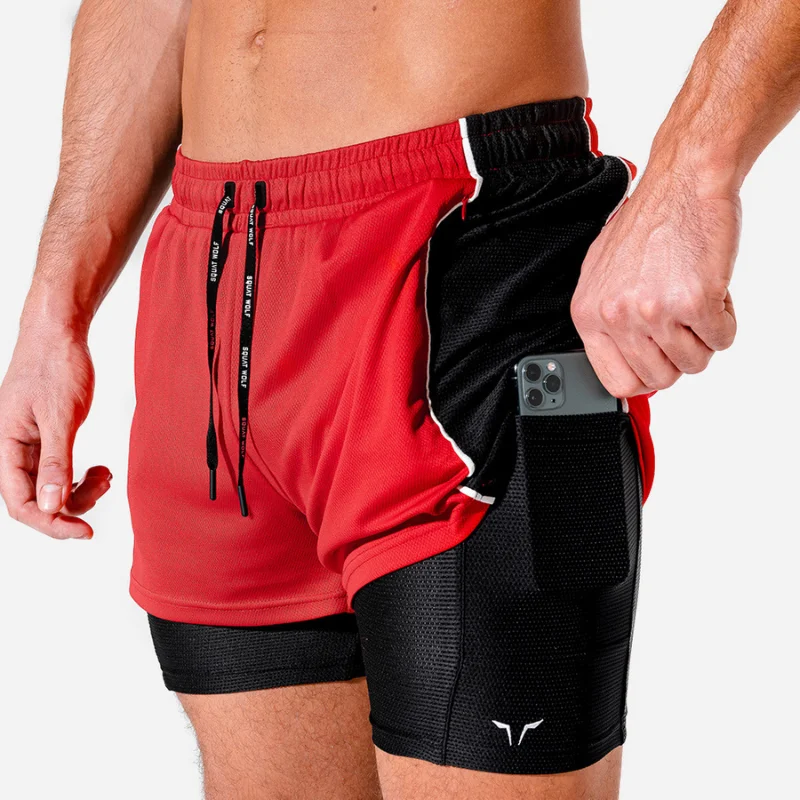 

Summer Men Sports Shorts 2 in 1 Safety Pocket Sexy Football Shorts Men's Double ayer Breathable Fitness Training Pants 2021