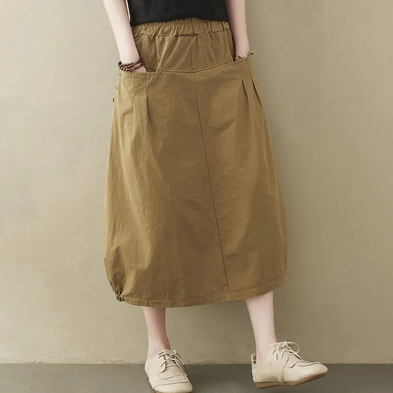 

Women Cotton Linen Casual Skirts New Arrival 2021 Summer Vintage Style Solid Color Loose Female A-line Long Skirts S4009