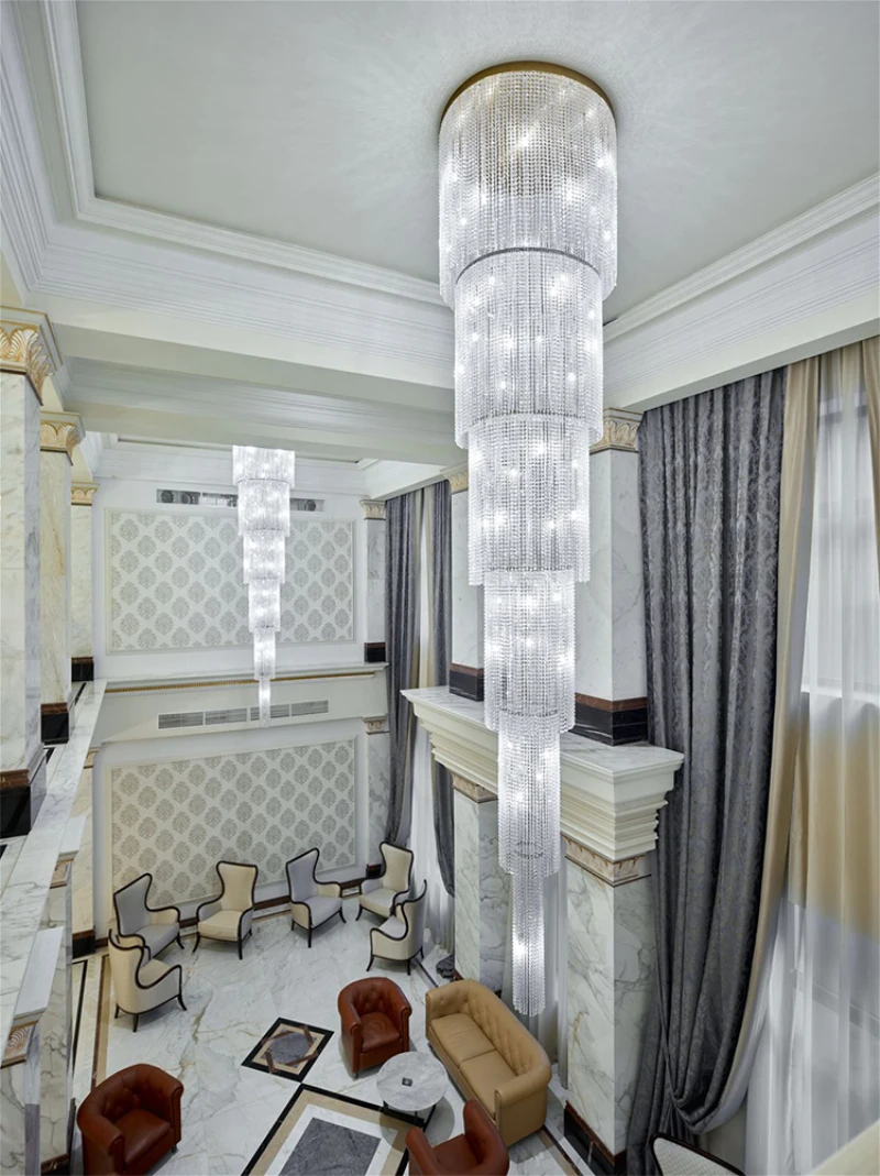 Lámpara de escalera personalizada, candelabro largo de cristal, moderno, de construcción dúplex, para sala de estar, grande, villa, de cristal