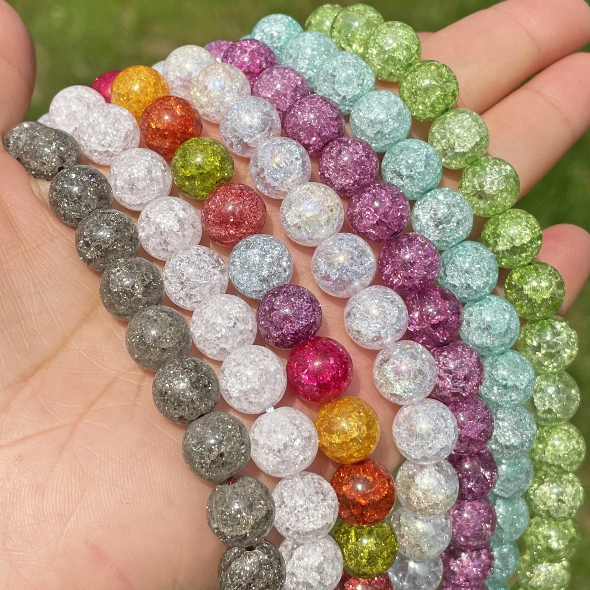 

6/8/10MM White Snow Cracked Crystal Beads Multicolor Glass Round Quartz Spacer Loose Beads For Jewelry Making DIY Bracelets 15"