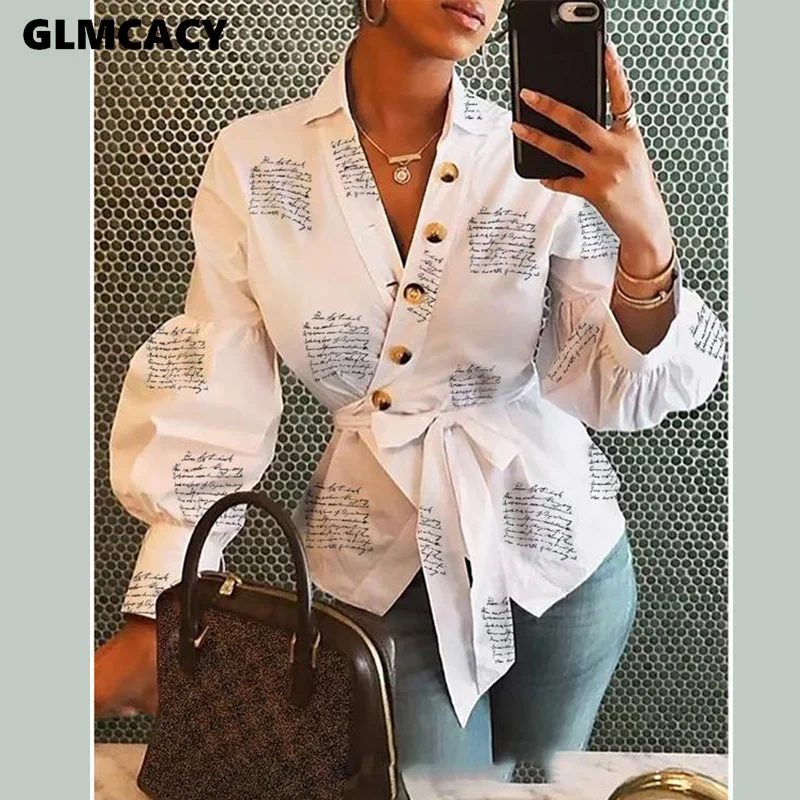Женская белая рубашка с буквенным принтом и пуговицами стильная блузка летняя