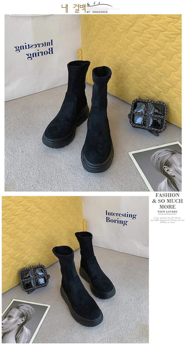 LMCAVASUN Platform Ankle Boots Shoes Woman Suede Equestrian Winter Thick Sole Lace-up Women Shoes Waterproof Martin Boot