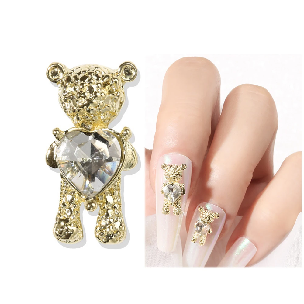 

10Pc Crystal Bear Heart Nail Charms Gold Nail Art Decorate 10PC 3D Care Bears Metal Nail Charms DIY Hand-Made Nail Accessories#8