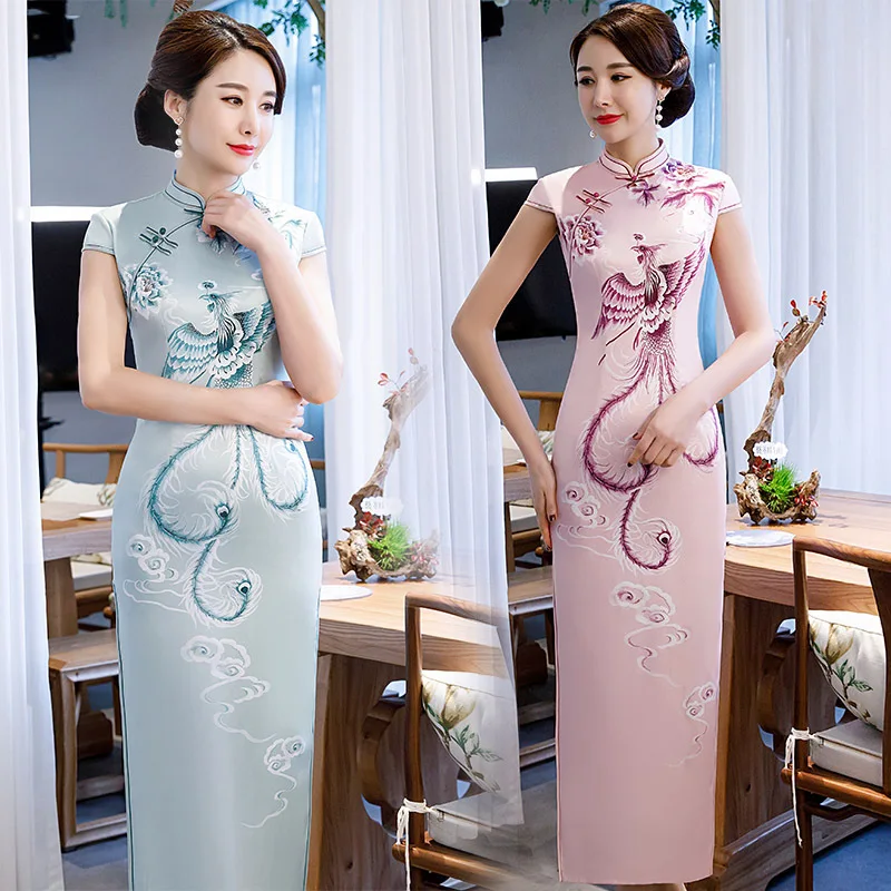 Новое летнее китайское традиционное женское платье размера плюс 3XL 4XL Ципао с