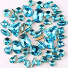 Набор золотых когтей, 50 шт.пакет, смешанные формы, аквамарин, стекло, кристаллы, стразы, свадебные модельные туфли, сумки, сделай сам, отделка