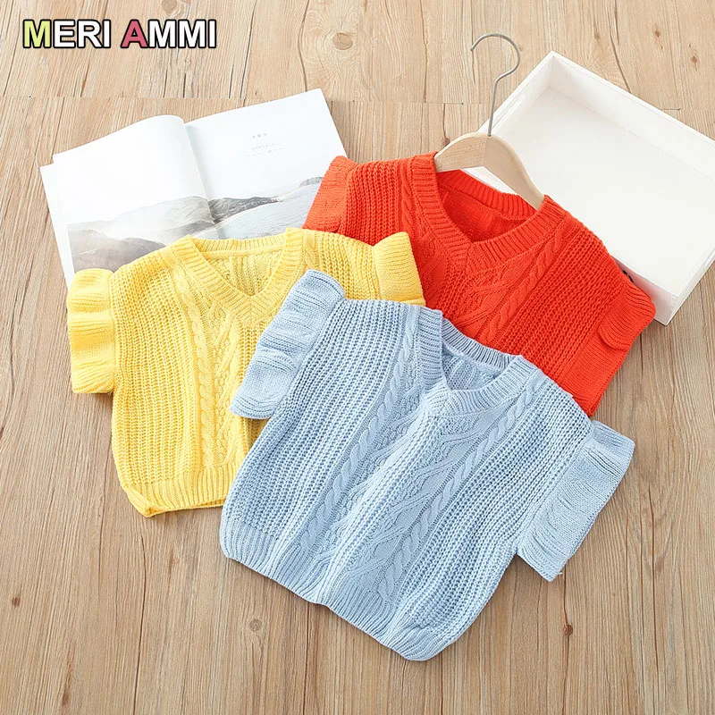 

MERI AMMI Girl Clothing Winter Short Sleeve Warm knitted Tee For 2-7 Year Children