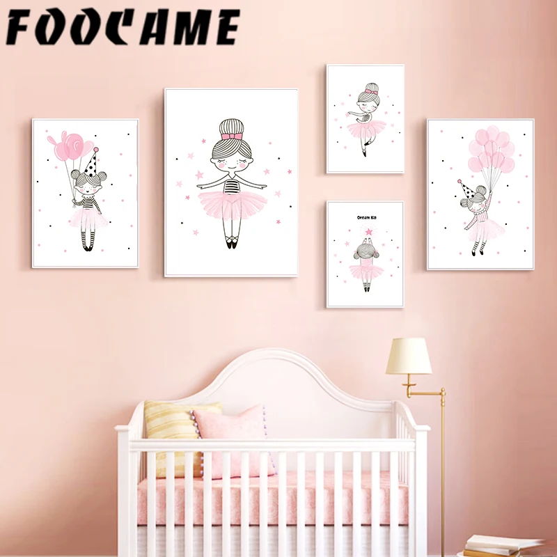 

Sweet Pink Girl Nordic Canvas Painting Cartoon Posters and Prints Baby Nursery Room Decor Wall Art Decoration Pictures