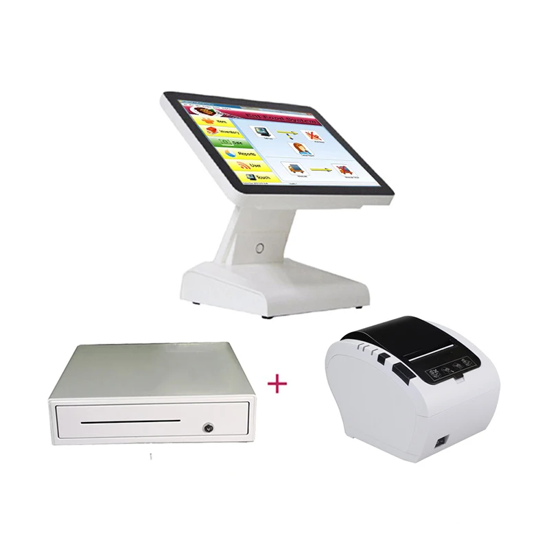 RS1619-white Точка продажи pos система pos терминал резистивный сенсорный экран все в одном epos система с принтером кассовый ящик - Цвет: RS1619-white
