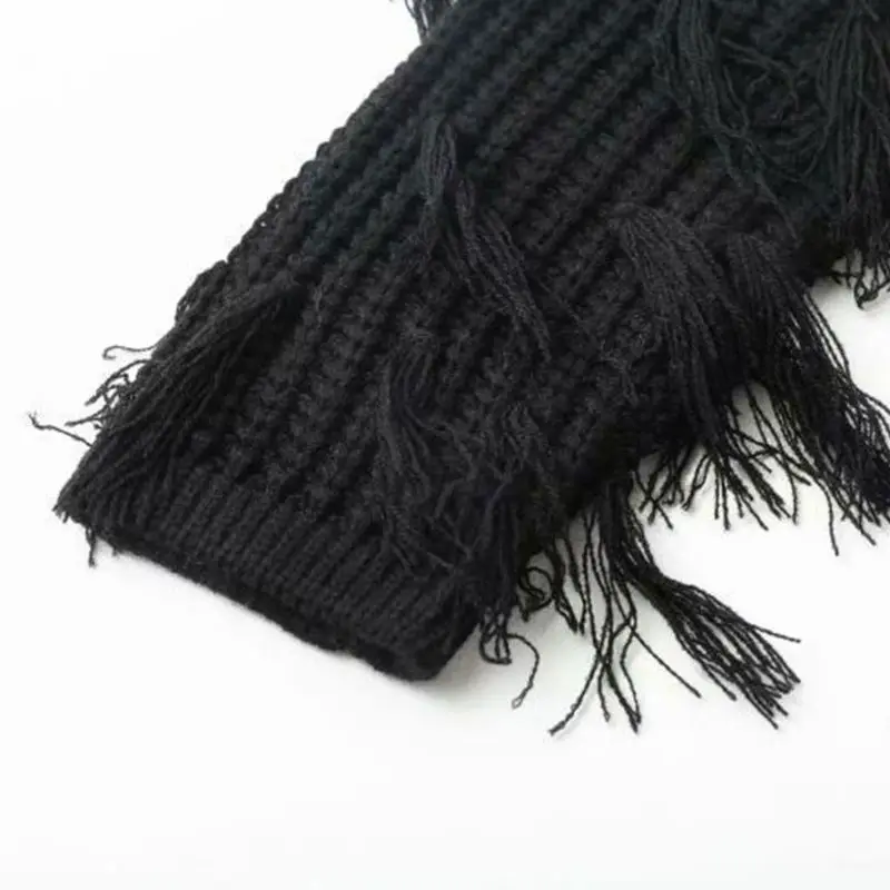 

Women Autumn Winter Long Sleeves Tassel Sweater Ribbed Knitted Pullover Tops Solid Color Casual Loose Jumper Streetwear