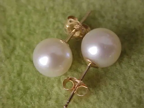 

good HOT AAA 7- 8-9MM NATURAL SOUTH SEA WHITE PEARL EARRINGS 14k/20 GOLD MARKED