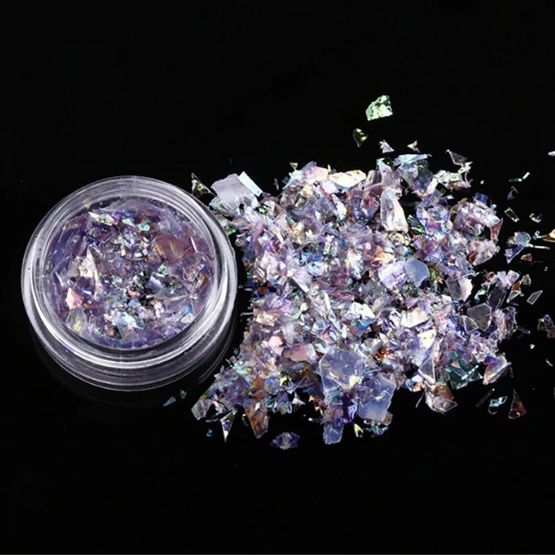 Набор из 12 цветов пыли для ногтей Лазерный цвет яркие сломанные целлофановые